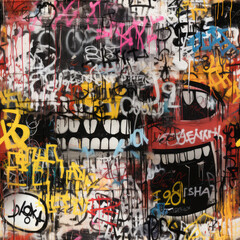 Graffiti art animal repeat pattern, colorful funky 
