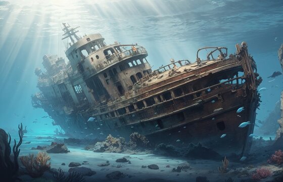Shipwreck Underwater Concept, Ocean Environtment Background