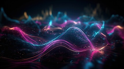 Fototapeta premium Futuristic Neon Waves: Abstract Digital Art for Dynamic Data Transfer Concept