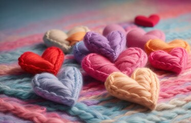 Hearts Made Of Wool With Colorful Pastel Background