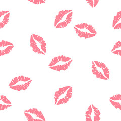 Fototapeta premium Seamless pattern with lips on white background. Hand drawn background with kisses, Design print to social media, textile, wallpaper, wrapping paper, flyer, home decor