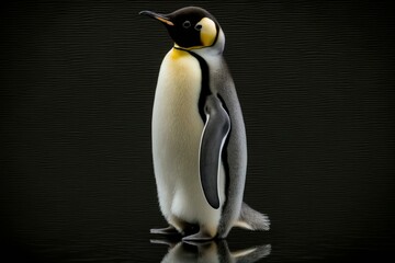 Adorable emperor penguin. Standing alone against a black backdrop. Generative AI