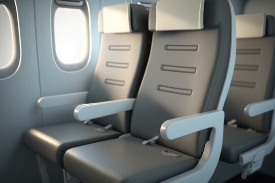 3D rendered grey airline seats in cabin. Generative AI