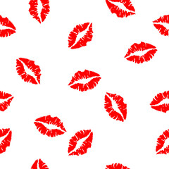 Fototapeta na wymiar Seamless pattern with red lips kisses prints