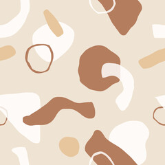 Aesthetic contemporary printable seamless pattern with abstract shapes  in nude colors. Pastel boho background in minimalist mid century style