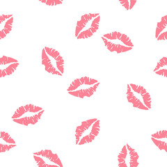 Seamless pattern with lips on white background. Hand drawn background with kisses, Design print to social media, textile, wallpaper, wrapping paper, flyer, home decor - 627034616