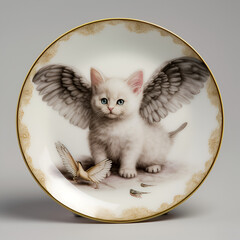 Portait einer wei&szlig;en Babykatze mit Fl&uuml;gel