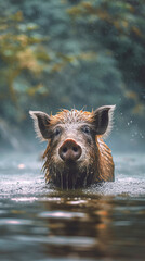 Misty Forest Wild Boar,Wild boar animal photography, nature photography