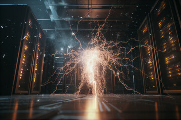 futuristic corridor of data center internet cloud server visualization of datastreams