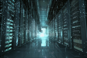 Obraz premium futuristic corridor of data center internet cloud server visualization of datastreams