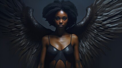Naklejka na ściany i meble african american angel with black wings