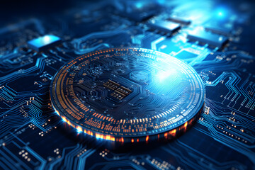 quantum computer circuit, futuristic. High quality photo