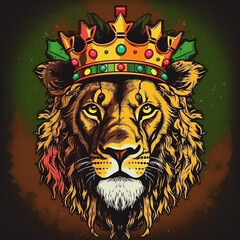 Obraz premium Lion with the colors of reggae, Lion with crown, Lion king, lion king, colorful lion