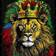 Lion with the colors of reggae, Lion with crown, Lion king, lion king, colorful lion