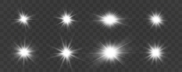 Set of bright light effects.Beautiful stars on the background.	

