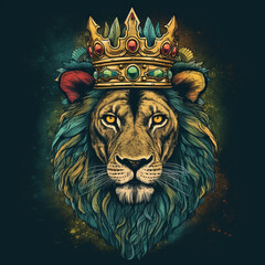 Lion with the colors of reggae, Lion with crown, Lion king, lion king, colorful lion