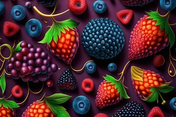 Pattern of ripe, juicy berries. Generative AI