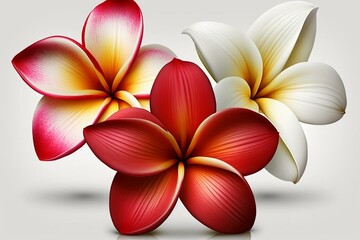 Isolated white, red, and pink plumeria flower on transparent background. Generative AI
