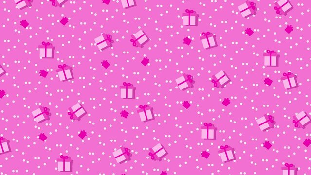 Love Pink Patterns background in pink color with gifts on seamless loops. Perfect for Valentine's Day, baby, beauty, fantasy, magical, princess videos.