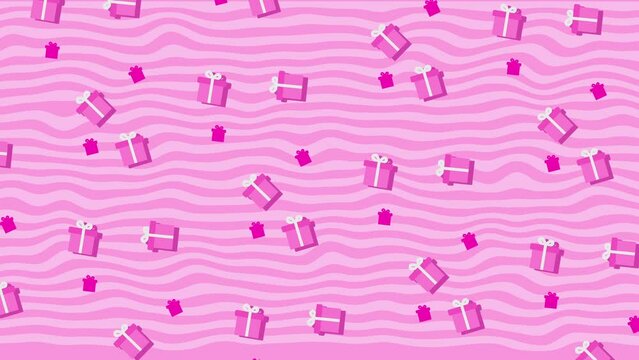 Love Pink Patterns background in pink color with gifts on seamless loops. Perfect for Valentine's Day, baby, beauty, fantasy, magical, princess videos.