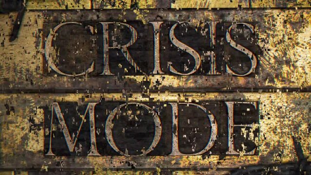 Crisis Mode text digital distortion animation with textured grunge copper and vintage gold background