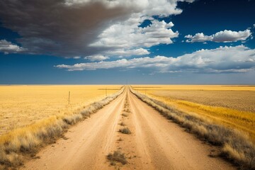 Fototapeta na wymiar Endless lonely route through US prairie. Generative AI