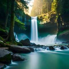 A beautiful waterfall in a dense forest