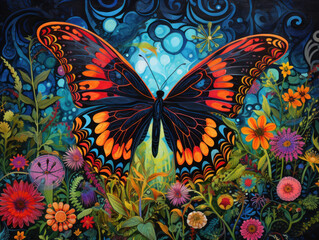 Vibrant Beauty: Multi-Colored Butterfly Illustration. Generative AI