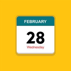 wednesday 28 february icon with black background, calender icon