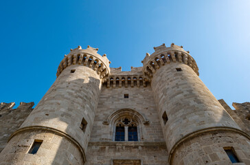 Fototapeta na wymiar Exterior of The Palace of the Grand Master of the Knights of Rhodes in Greece on a Sunny Day