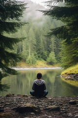 A person practicing mindfulness meditation in a serene natural setting.
