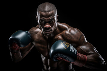 Boxer boxing on black background, studio shot, AI generated