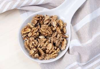 Walnuts closeup top view. Nuts.