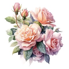 Floral pattern with roses, watercolor. illustration. Generative AI