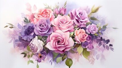 Obraz na płótnie Canvas Floral pattern with roses, watercolor. illustration. Generative AI