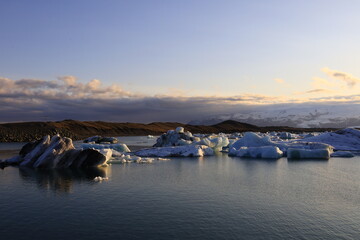 View on Jökulsárlón which is a large glacial lake in southern part of Vatnajökull National Park in the south of Iceland