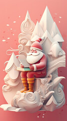 Fairy Santa claus read merry christmas wish list letter stack, new year celebration concept.  Christmas card. AI generative