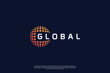 Globe tech logo design. World data connection logo design vector.