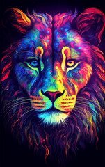 lion close up, colorful abstract watercolor, generative ai
