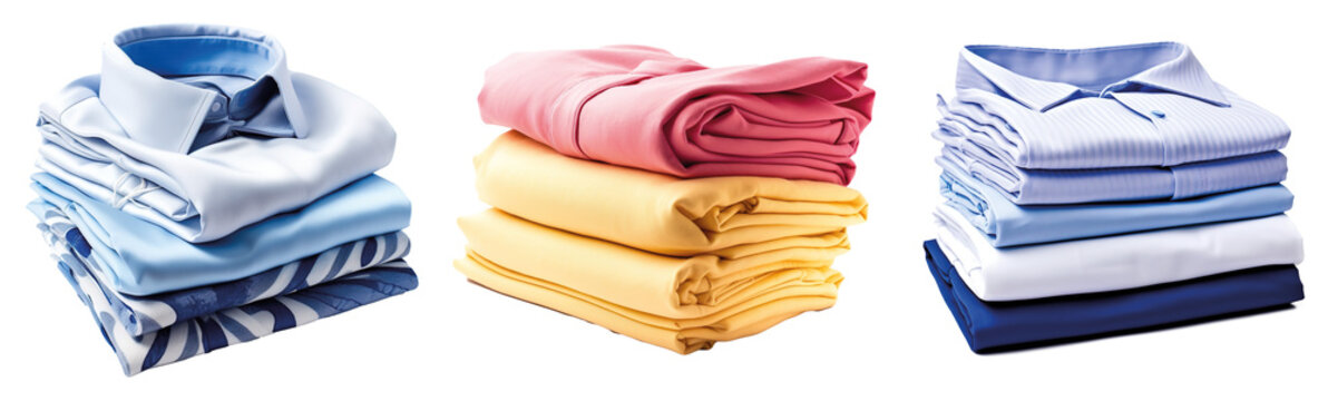 Stack of clean clothes, clean laundry isolated on transparent background