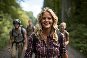 Fototapeta premium Woman on a trekking excursion, generative ai