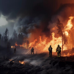 Fototapeta na wymiar Forest fires, fire fighters battling, Mother Nature, global warming