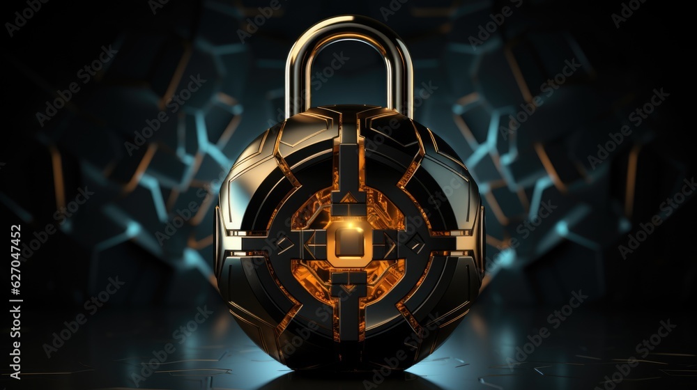 Aufkleber a lock with a glowing key inside of it. concept for cyber security to protect cryptocurrency.