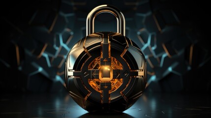 A lock with a glowing key inside of it. Concept for cyber security to protect cryptocurrency.