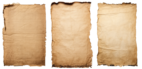 group of Old worn paper sheet isolated on transparent background