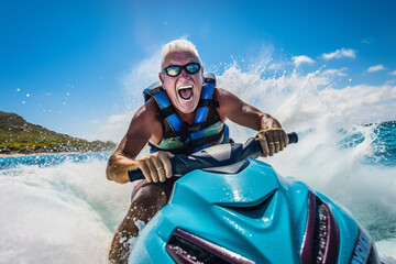 Senior person enjoying life on a jet ski