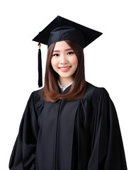 happy smiling college asian student graduating, high education degree