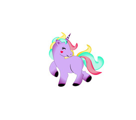 Vector illustration of a cartoon unicorn in purple color
