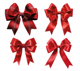 collection of Red ribbon bow isolated on transparent background