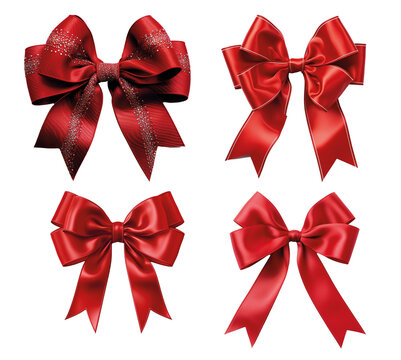collection of Red ribbon bow isolated on transparent background